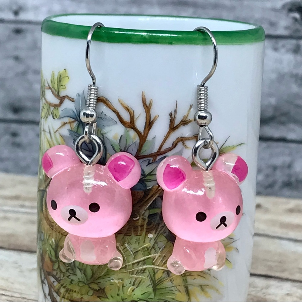 Bear Pink Animal Hook Earrings